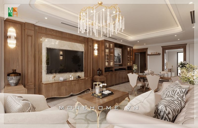 Morehome gợi ý cho bạn mẫu kệ ti vi tân cổ điển cho nhà biệt thự cao cấp